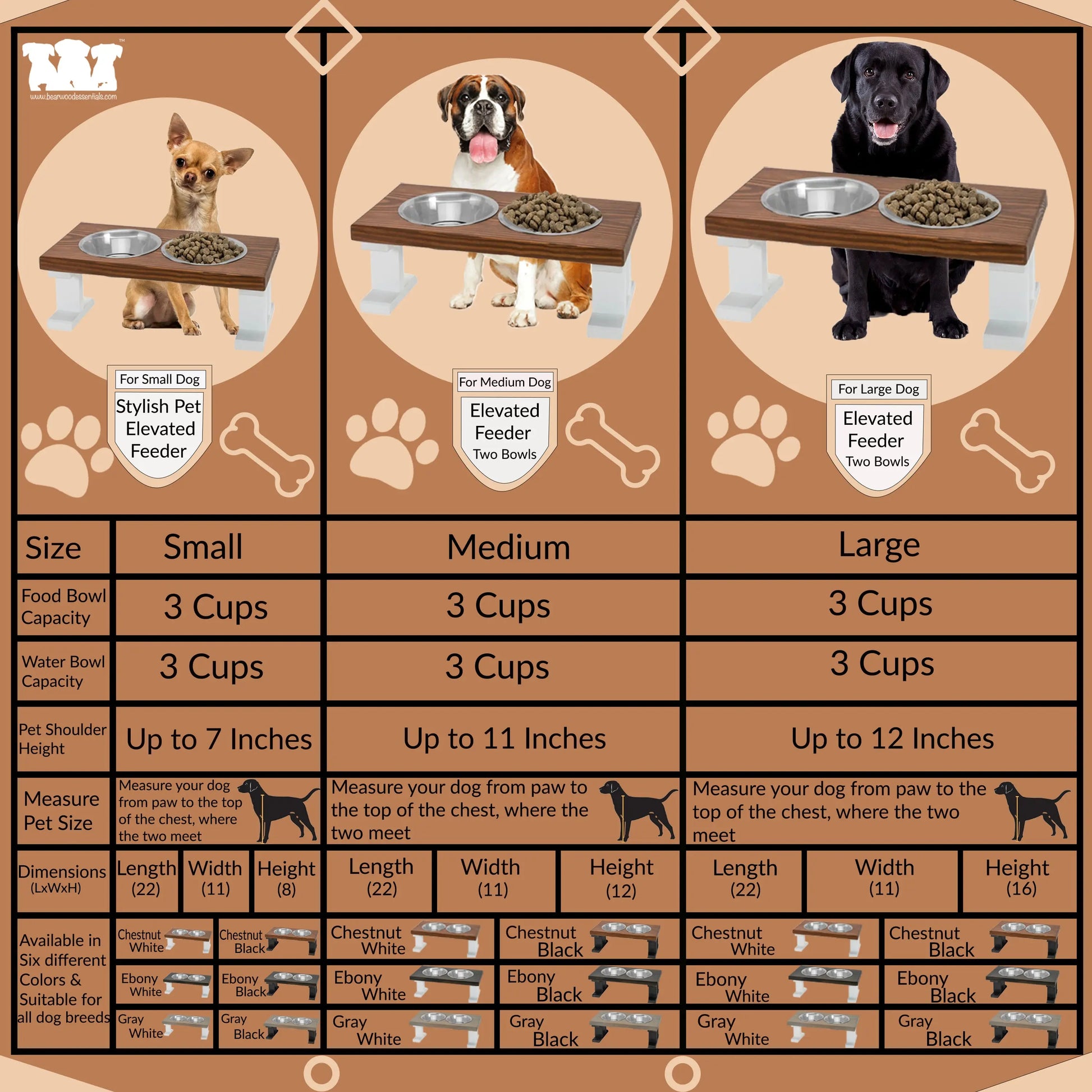 2 Bowl Elevated Regular Feeder - New Design - White Base BearwoodEssentials-Elevated Pet Feeders