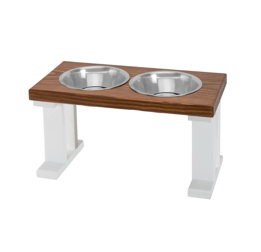 2 Bowl Elevated Regular Feeder - New Design - White Base BearwoodEssentials-Elevated Pet Feeders