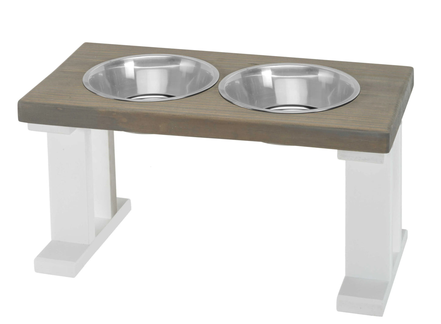 2 Bowl Elevated Regular Feeder - New Design - White Base BearwoodEssentials-Elevated Pet Feeders