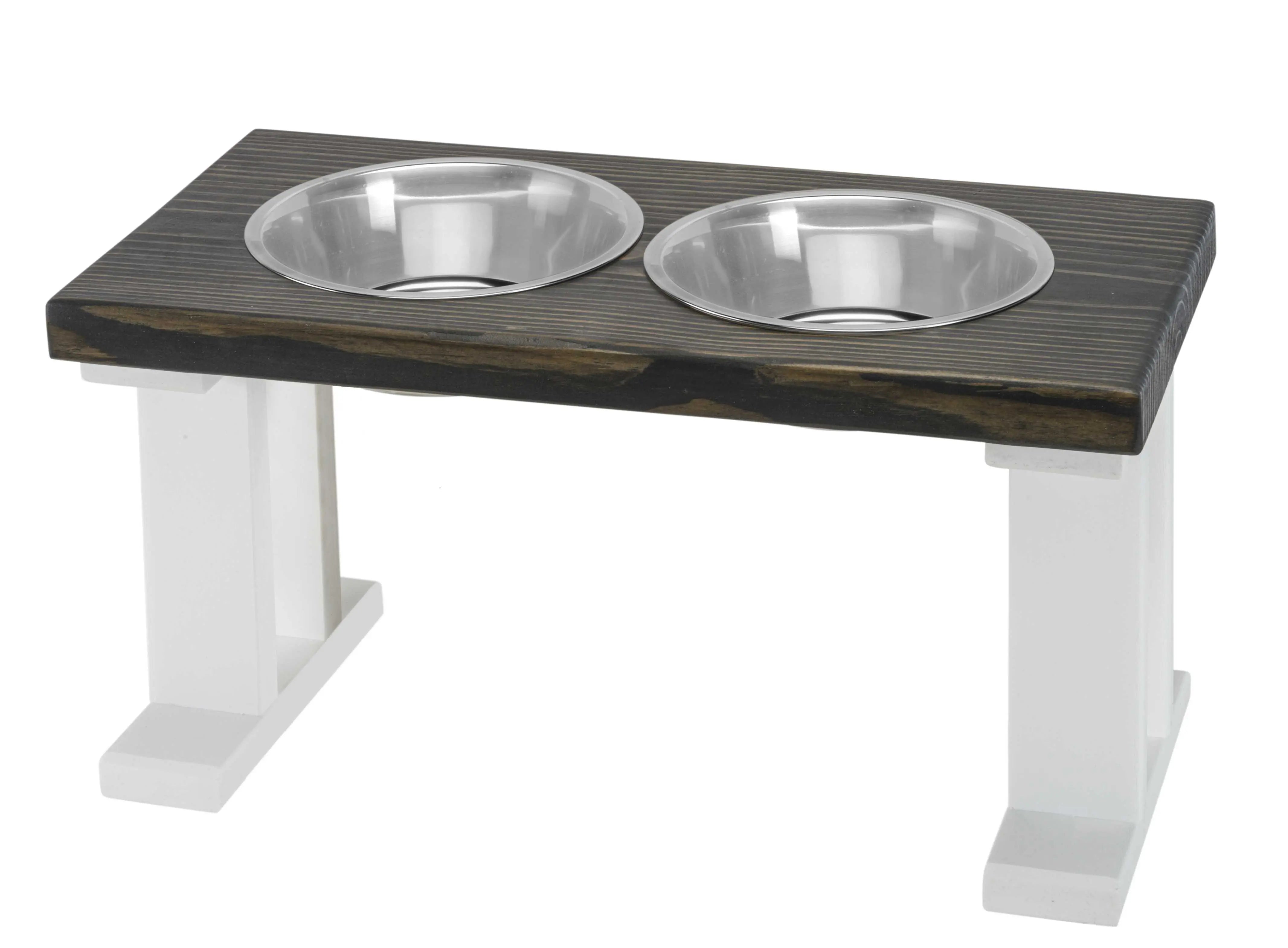 Two bowl Elevated raised dog feeder with stained sealer Dog Food bowls