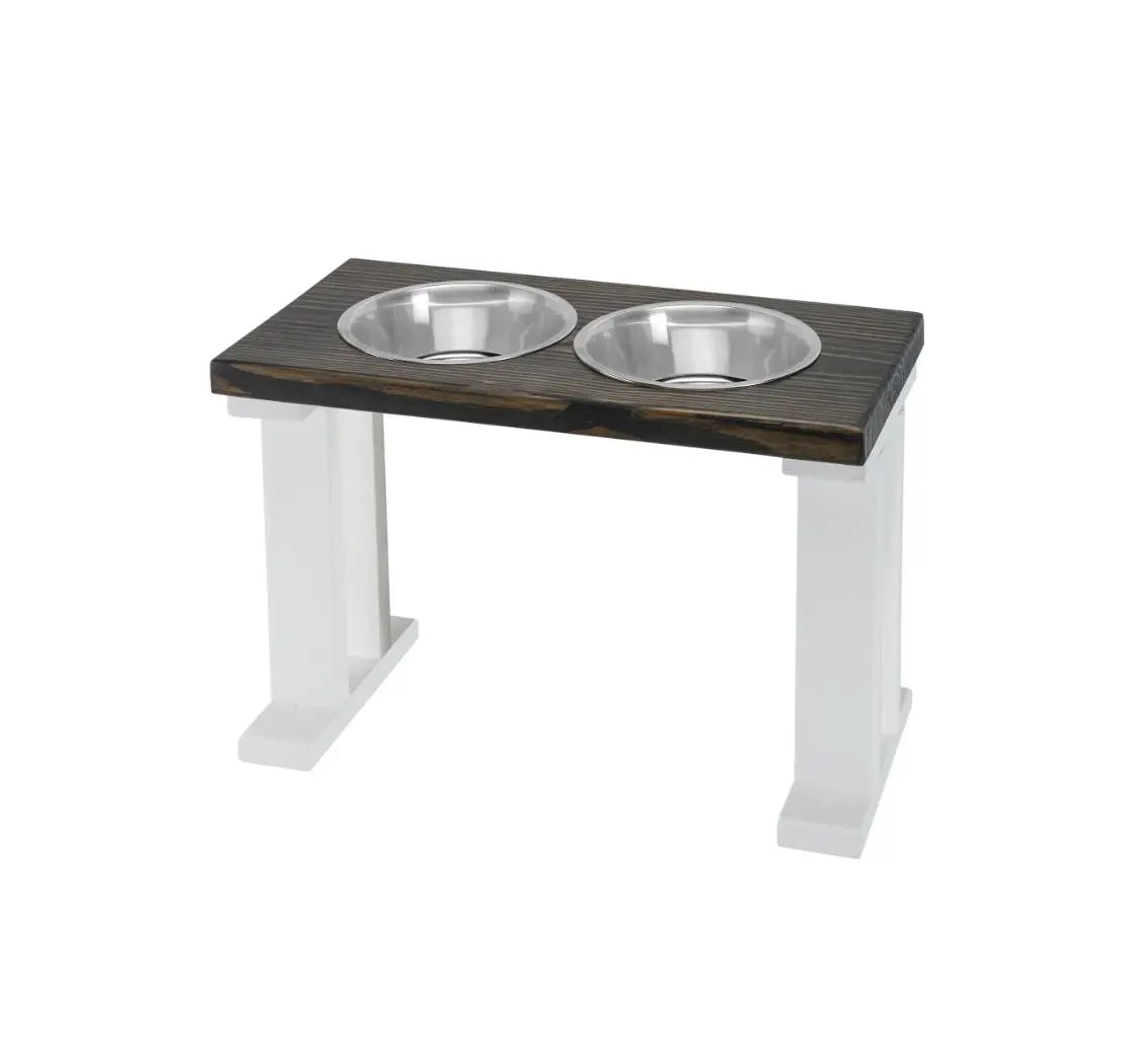 2 Bowl Elevated Regular Feeder - New Design - White Base BearwoodEssentials-Elevated Pet Feeders