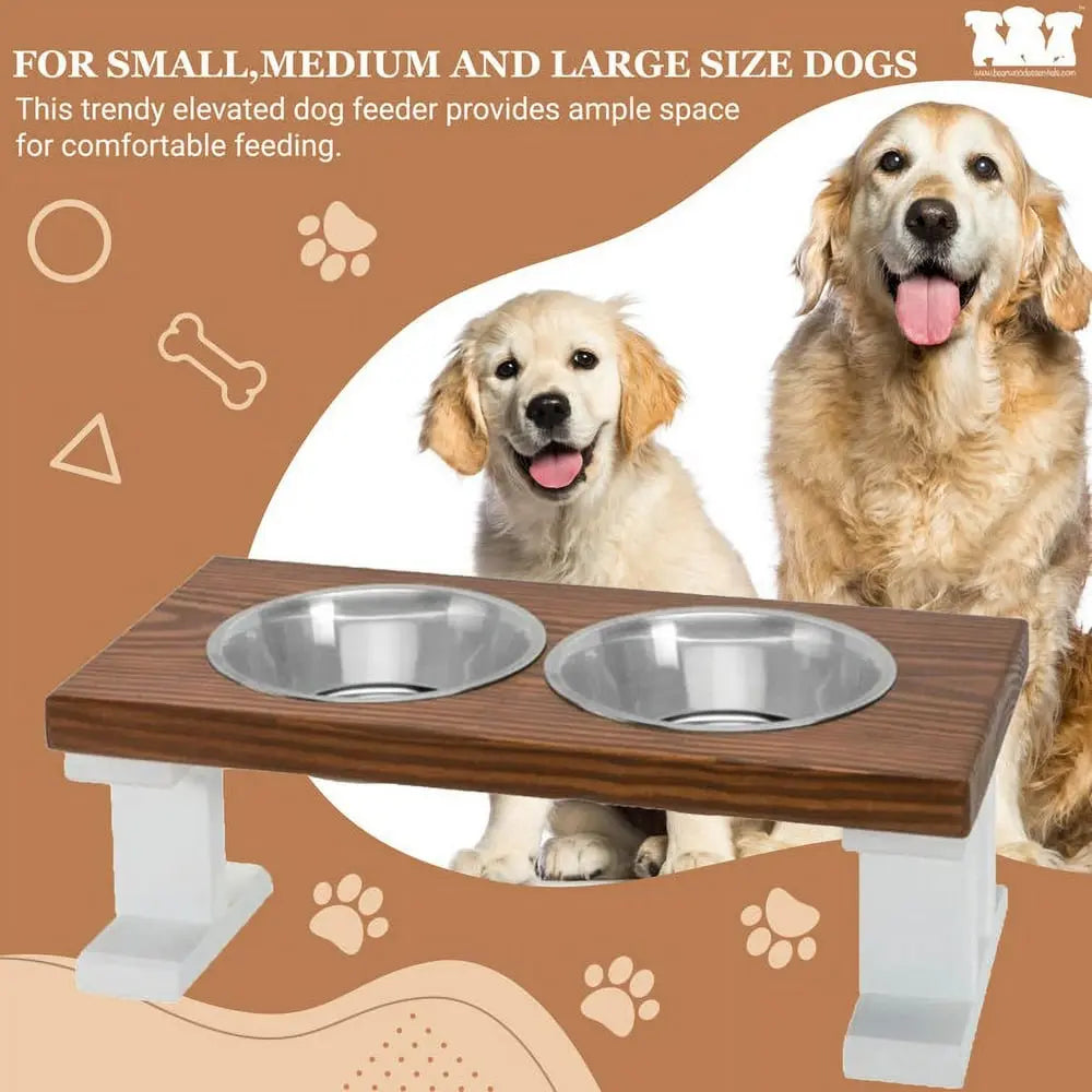 2 Bowl Elevated Regular Feeder - New Design - White Base BearwoodEssentials-Elevated Pet Feeders