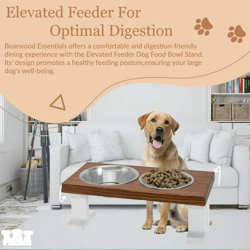 2 Bowl Elevated Regular Feeder - New Design - White Base BearwoodEssentials-Elevated Pet Feeders