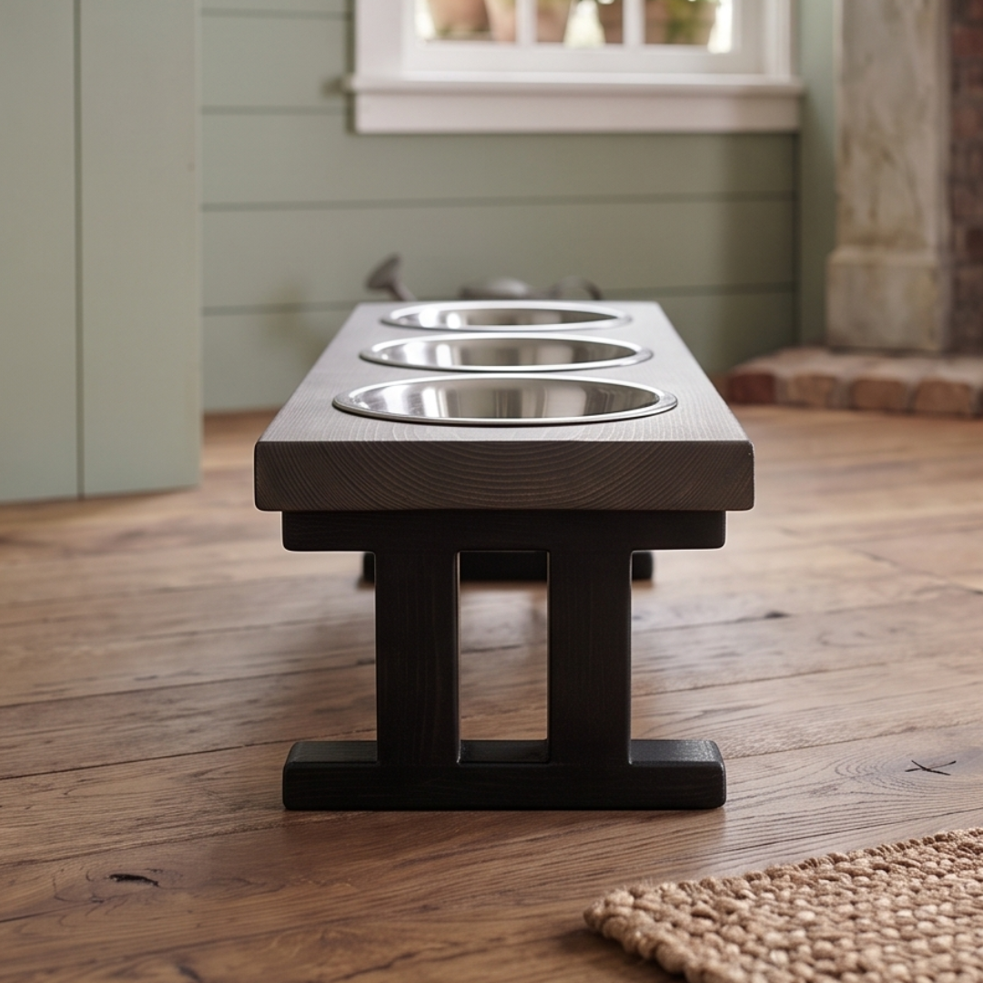 3 Bowl Elevated Regular Feeder - New Design - Black Base BearwoodEssentials-Elevated Pet Feeders