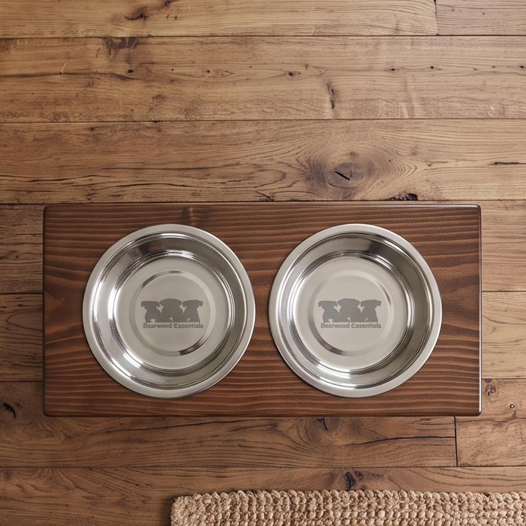 2 Bowl Elevated Regular Feeder - New Design - Black base BearwoodEssentials-Elevated Pet Feeders