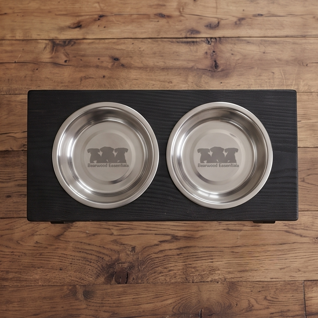 Metal dog bowl feeder. Handmade in two sizes to fit medium or large size dog. BearwoodEssentials-Elevated Pet Feeders