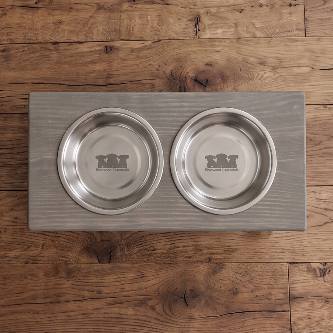 Metal dog bowl feeder. Handmade in two sizes to fit medium or large size dog. BearwoodEssentials-Elevated Pet Feeders