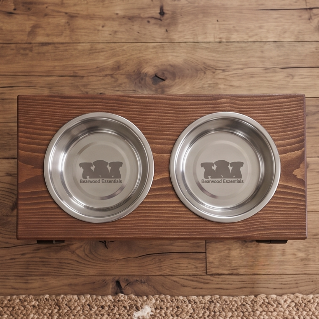 Metal dog bowl feeder. Handmade in two sizes to fit medium or large size dog. BearwoodEssentials-Elevated Pet Feeders