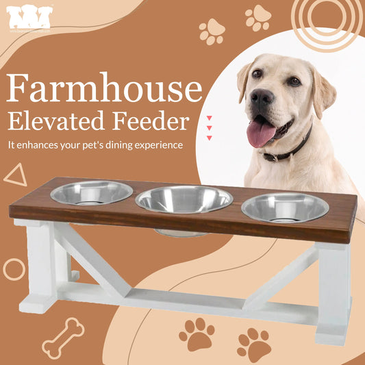 3 Bowl Dog Feeder and Stand Best Triple Diner Feeder For Your Pet - White Base BearwoodEssentials-Elevated Pet Feeders