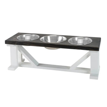 3 Bowl Dog Feeder and Stand Best Triple Diner Feeder For Your Pet - White Base BearwoodEssentials-Elevated Pet Feeders