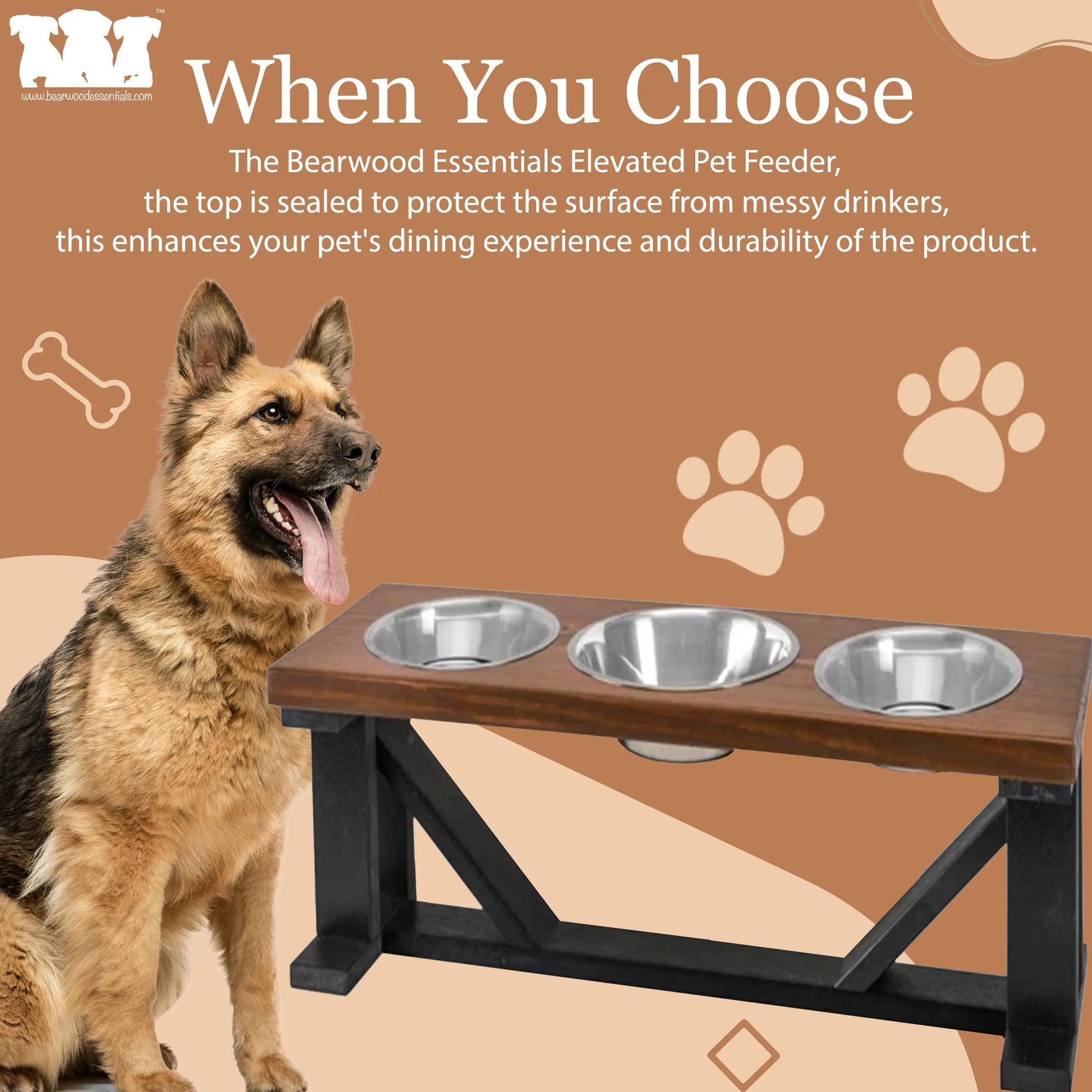 3 Bowl Dog Stand Best Pets Triple Dinner Feeder With Black Bases - Perfect For Big Dogs BearwoodEssentials-Elevated Pet Feeders