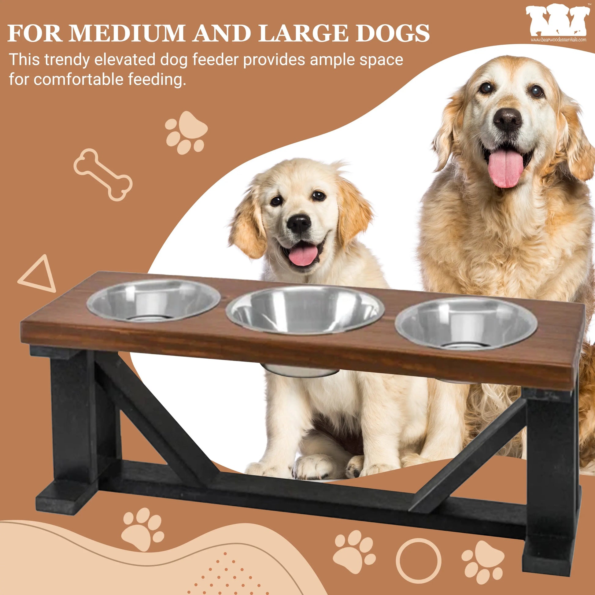 3 Bowl Dog Stand Best Pets Triple Dinner Feeder With Black Bases - Perfect For Big Dogs BearwoodEssentials-Elevated Pet Feeders