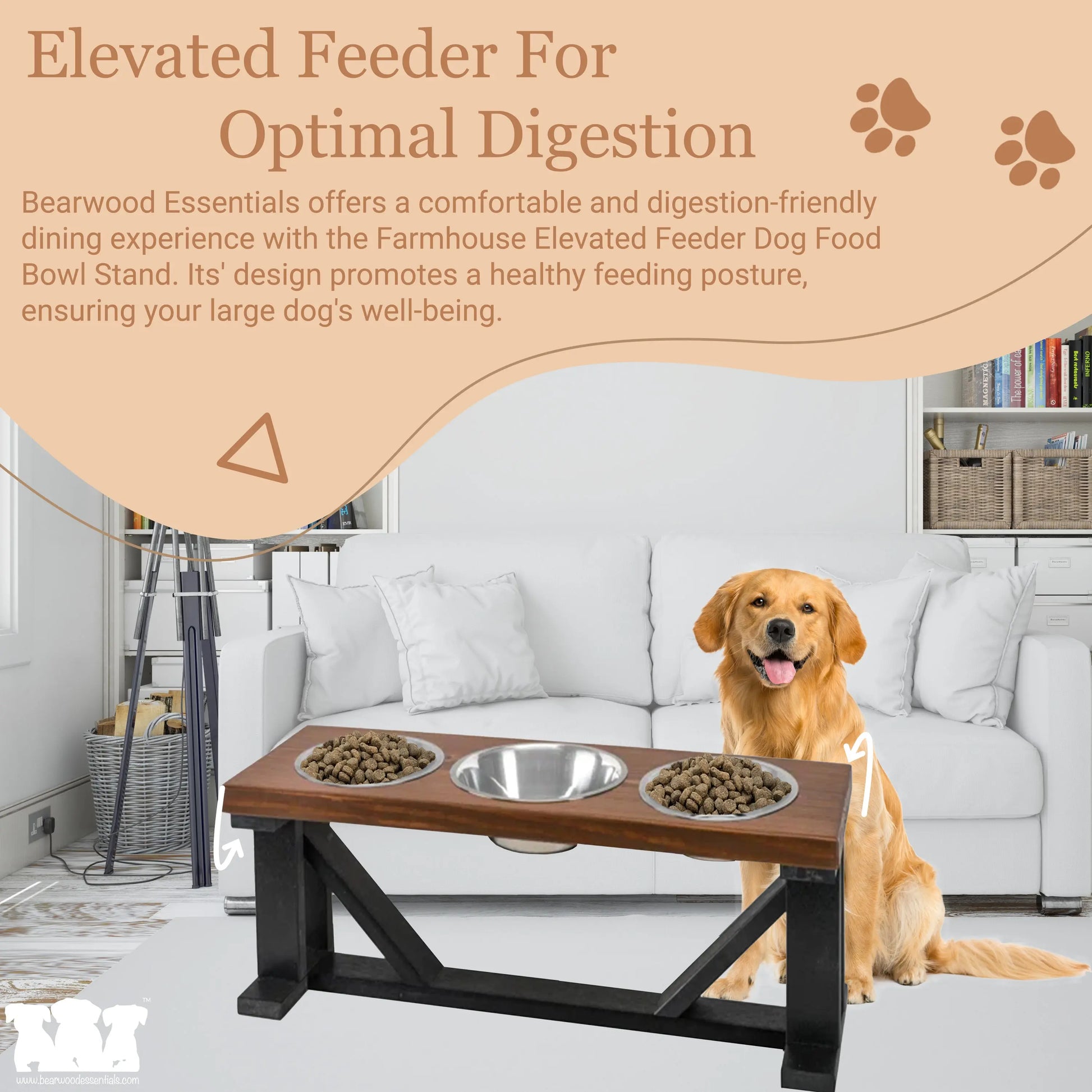 3 Bowl Dog Stand Best Pets Triple Dinner Feeder With Black Bases - Perfect For Big Dogs BearwoodEssentials-Elevated Pet Feeders