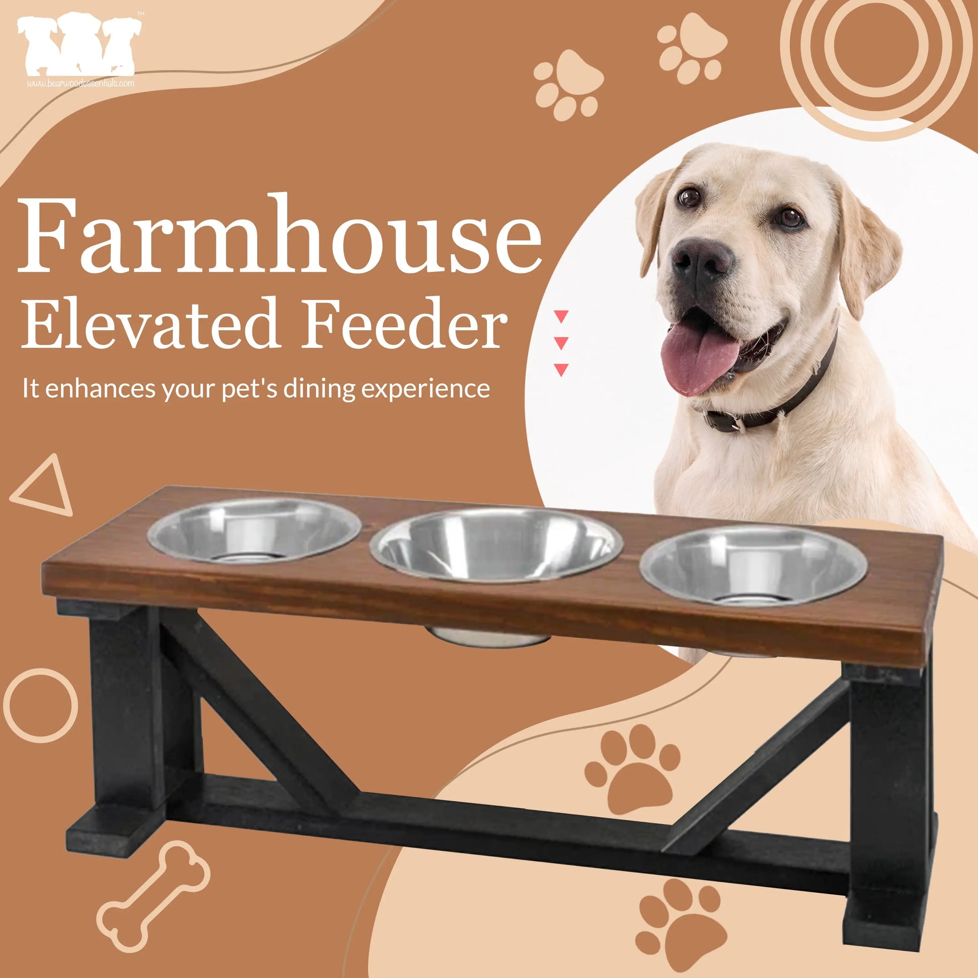 3 Bowl Dog Stand Best Pets Triple Dinner Feeder With Black Bases - Perfect For Big Dogs BearwoodEssentials-Elevated Pet Feeders