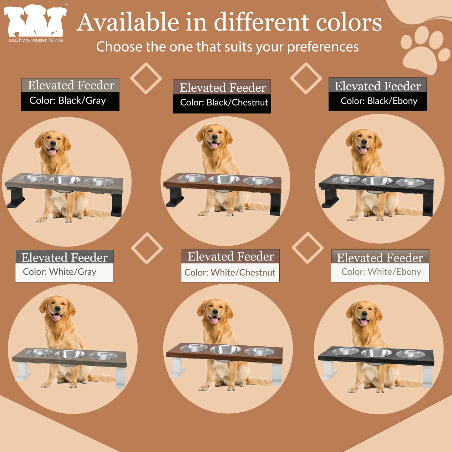 3 Bowl Elevated Regular Feeder - New Design BearwoodEssentials-Elevated Pet Feeders