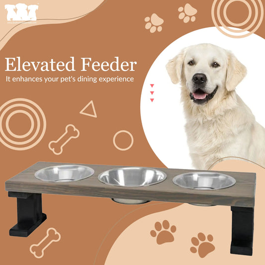 3 Bowl Elevated Regular Feeder - New Design BearwoodEssentials-Elevated Pet Feeders