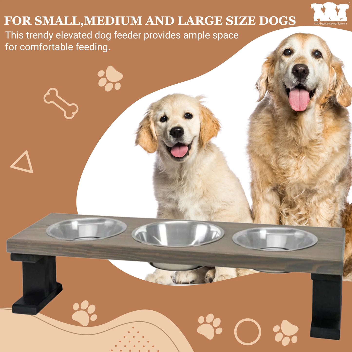 3 Bowl Elevated Regular Feeder - New Design BearwoodEssentials-Elevated Pet Feeders