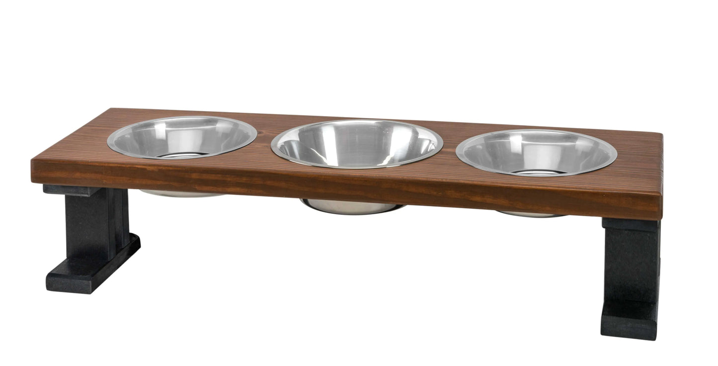 3 Bowl Elevated Regular Feeder - New Design - Black Base BearwoodEssentials-Elevated Pet Feeders