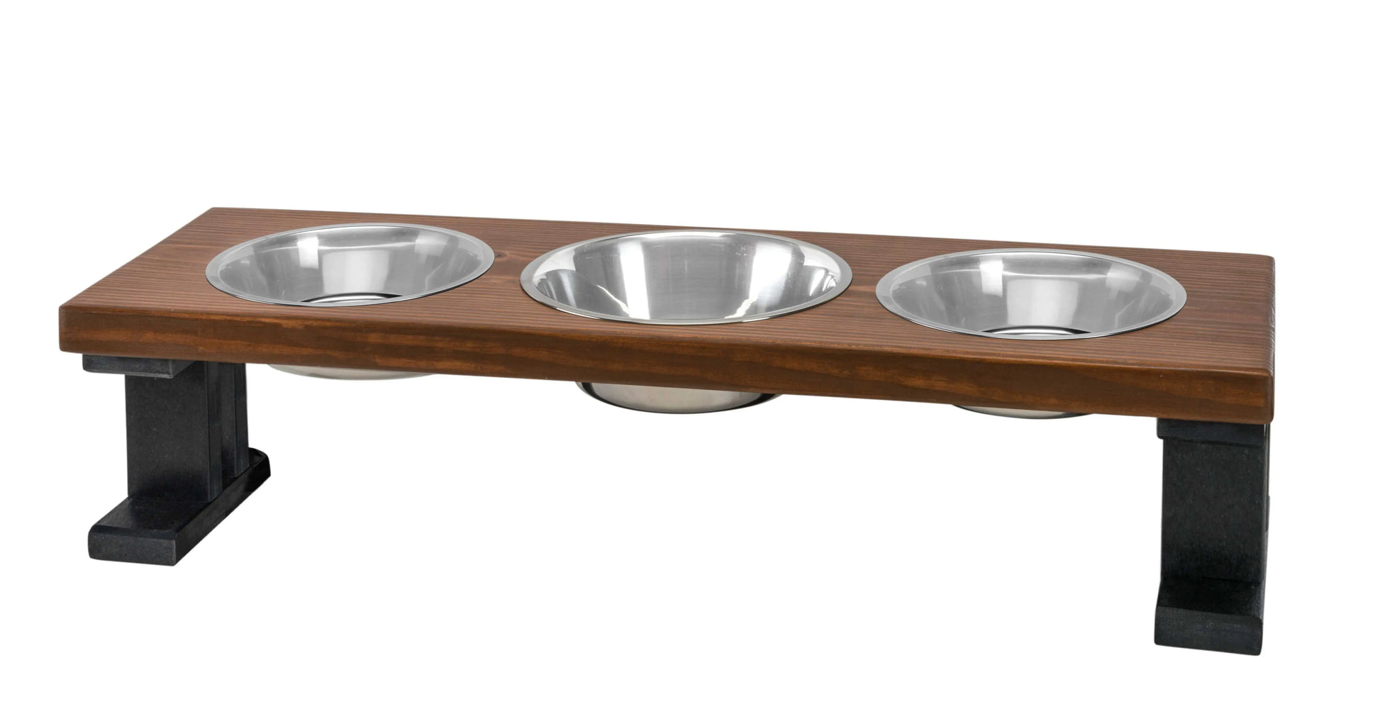 3 Bowl Elevated Regular Feeder - New Design - Black Base BearwoodEssentials-Elevated Pet Feeders