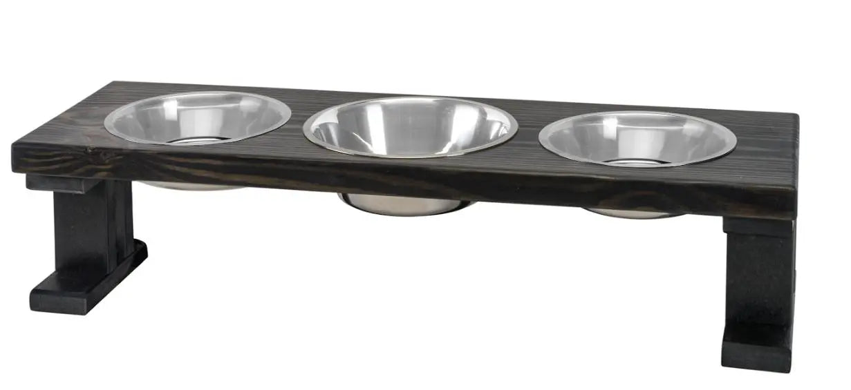 3 Bowl Elevated Regular Feeder - New Design - Black Base BearwoodEssentials-Elevated Pet Feeders