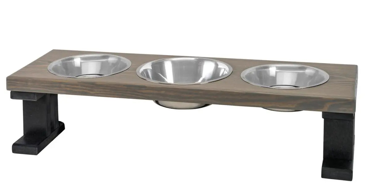 3 Bowl Elevated Regular Feeder - New Design - Black Base BearwoodEssentials-Elevated Pet Feeders
