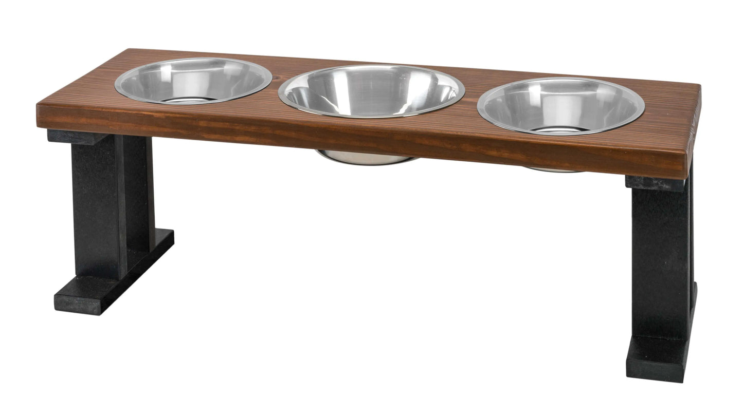 3 Bowl Elevated Regular Feeder - New Design - Black Base BearwoodEssentials-Elevated Pet Feeders