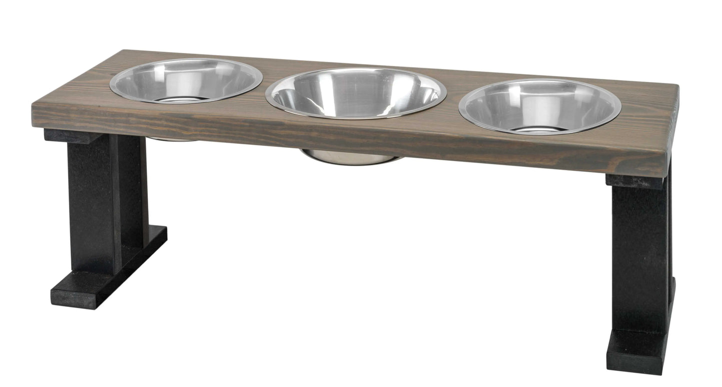 3 Bowl Elevated Regular Feeder - New Design - Black Base BearwoodEssentials-Elevated Pet Feeders