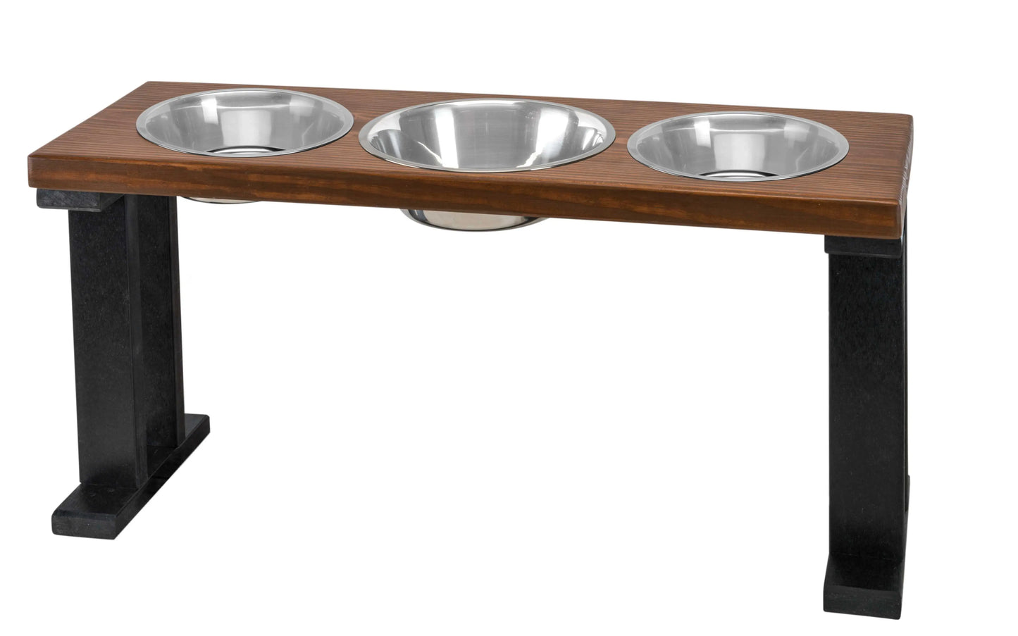 3 Bowl Elevated Regular Feeder - New Design - Black Base BearwoodEssentials-Elevated Pet Feeders