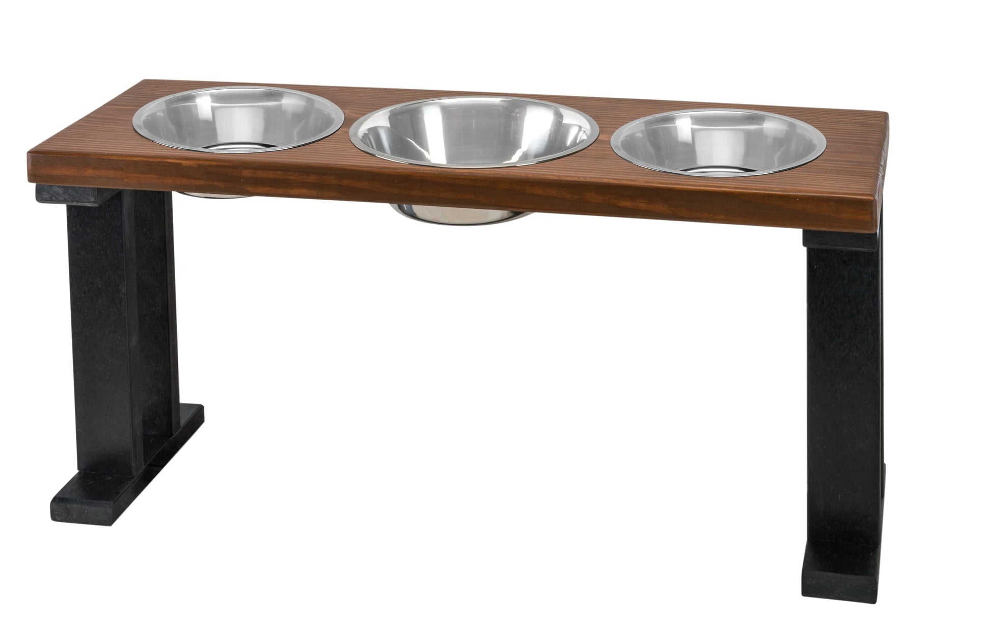3 Bowl Elevated Regular Feeder - New Design - Black Base BearwoodEssentials-Elevated Pet Feeders