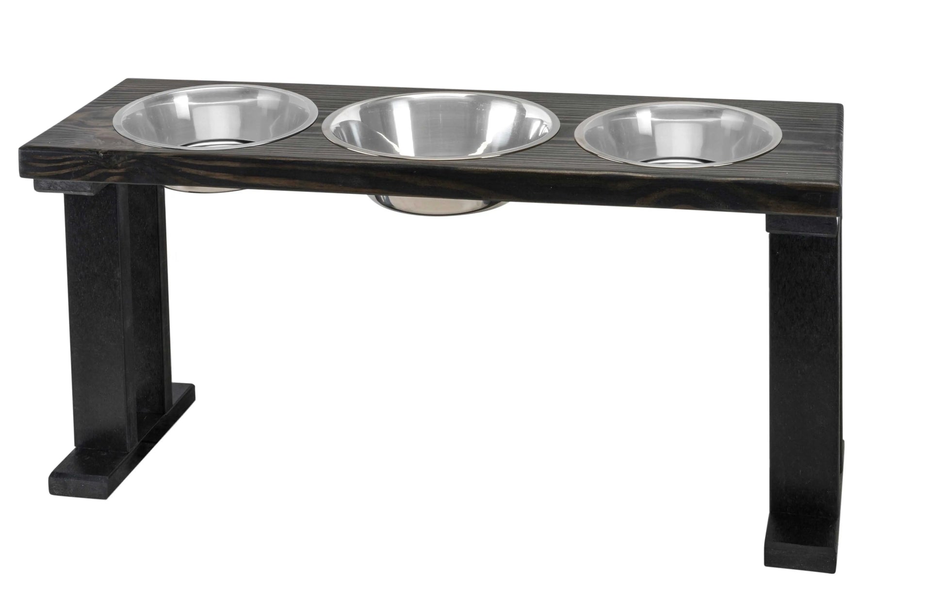 3 Bowl Elevated Regular Feeder - New Design - Black Base BearwoodEssentials-Elevated Pet Feeders