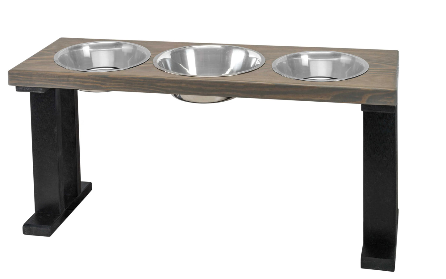 3 Bowl Elevated Regular Feeder - New Design - Black Base BearwoodEssentials-Elevated Pet Feeders