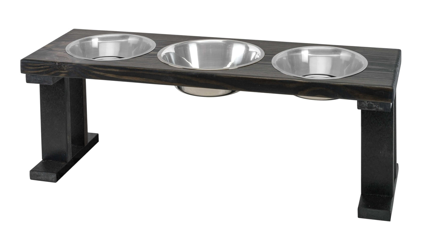 3 Bowl Elevated Regular Feeder - New Design - Black Base BearwoodEssentials-Elevated Pet Feeders