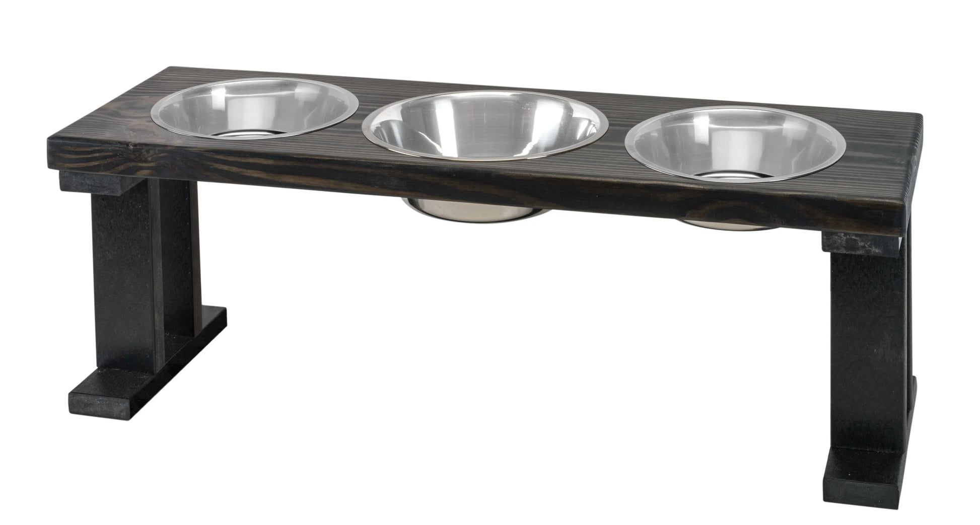 3 Bowl Elevated Regular Feeder - New Design - Black Base BearwoodEssentials-Elevated Pet Feeders