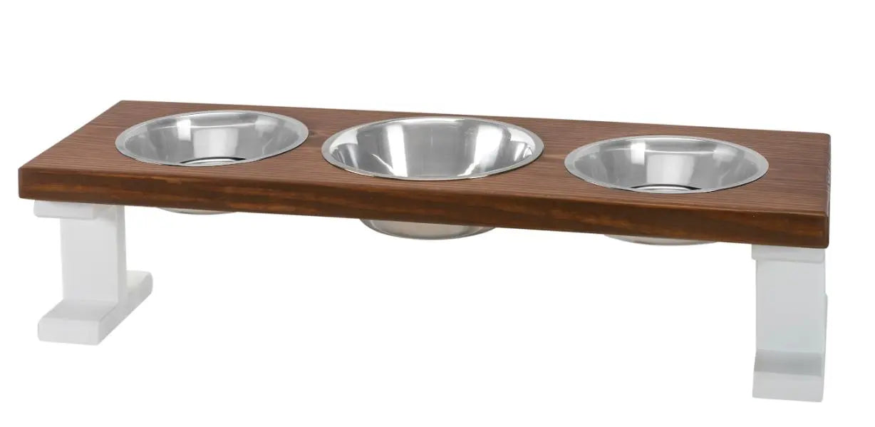 3 Bowl Elevated Regular Feeder - New Design - White Base BearwoodEssentials-Elevated Pet Feeders