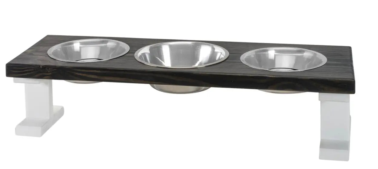 3 Bowl Elevated Regular Feeder - New Design - White Base BearwoodEssentials-Elevated Pet Feeders