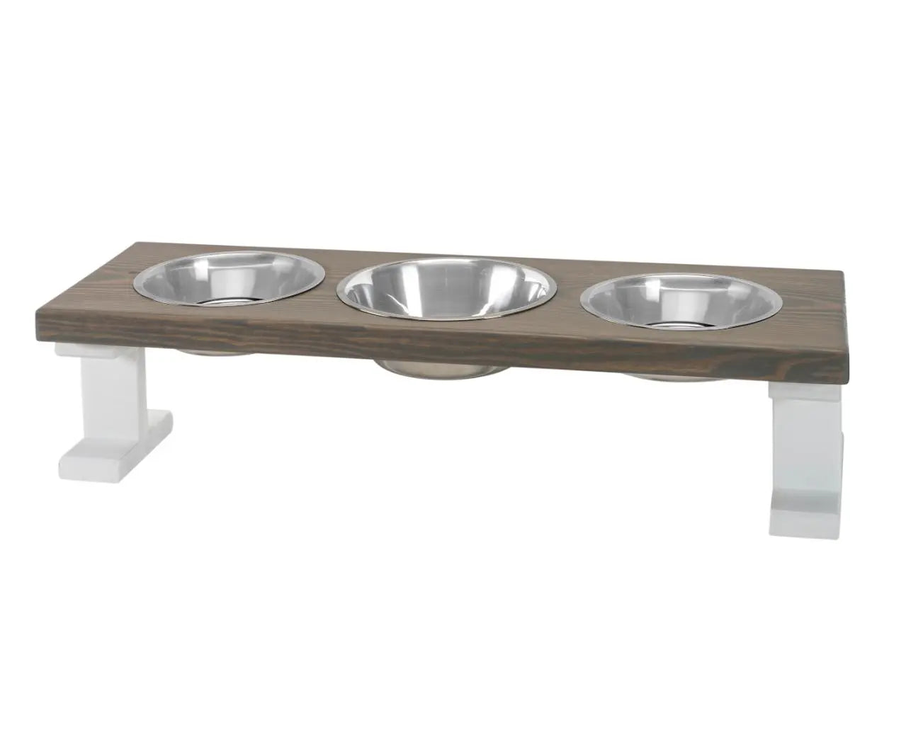 3 Bowl Elevated Regular Feeder - New Design - White Base BearwoodEssentials-Elevated Pet Feeders