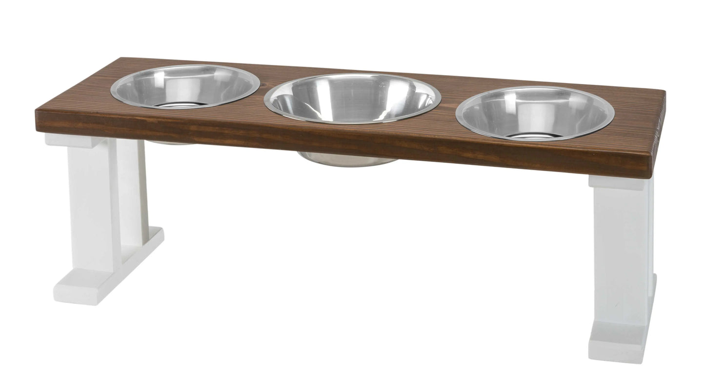 3 Bowl Elevated Regular Feeder - New Design - White Base BearwoodEssentials-Elevated Pet Feeders