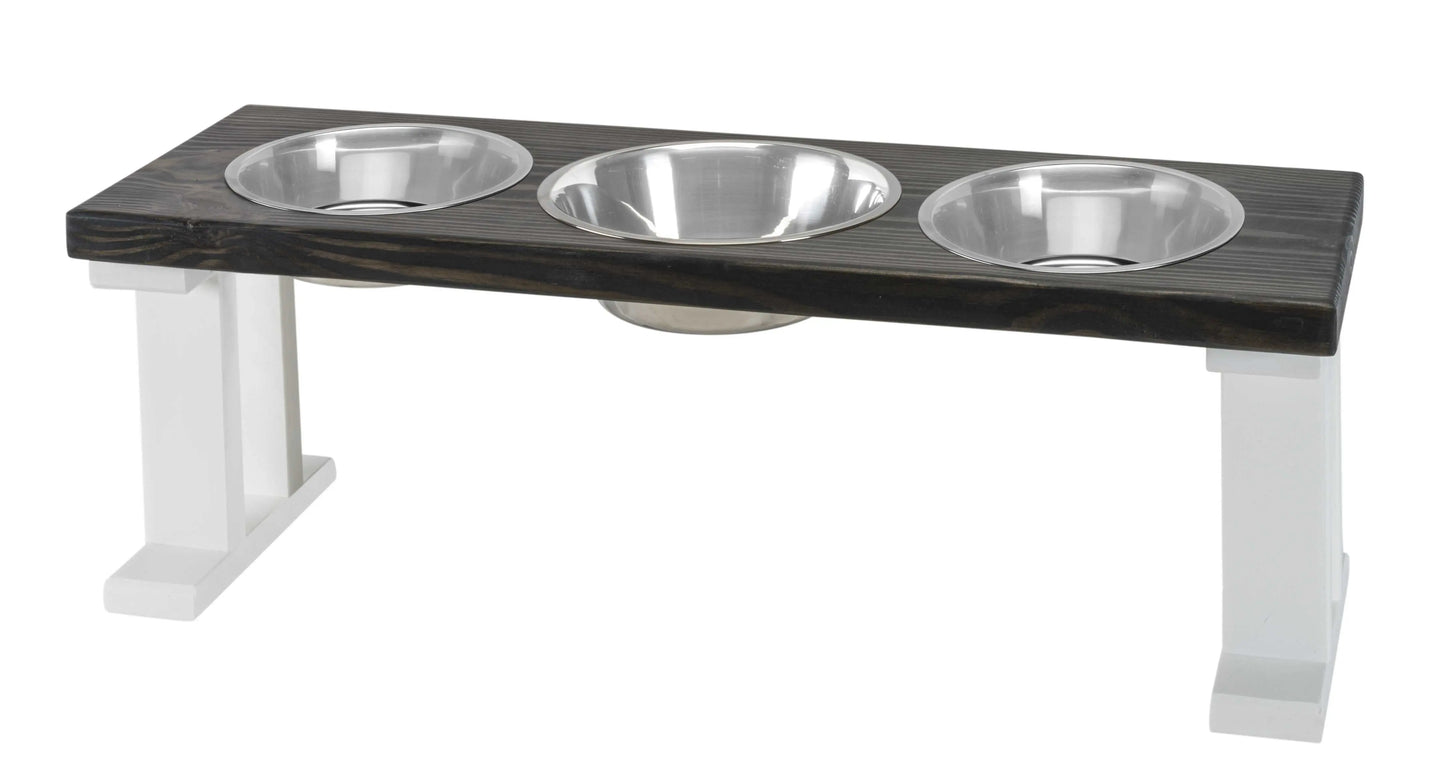 3 Bowl Elevated Regular Feeder - New Design - White Base BearwoodEssentials-Elevated Pet Feeders