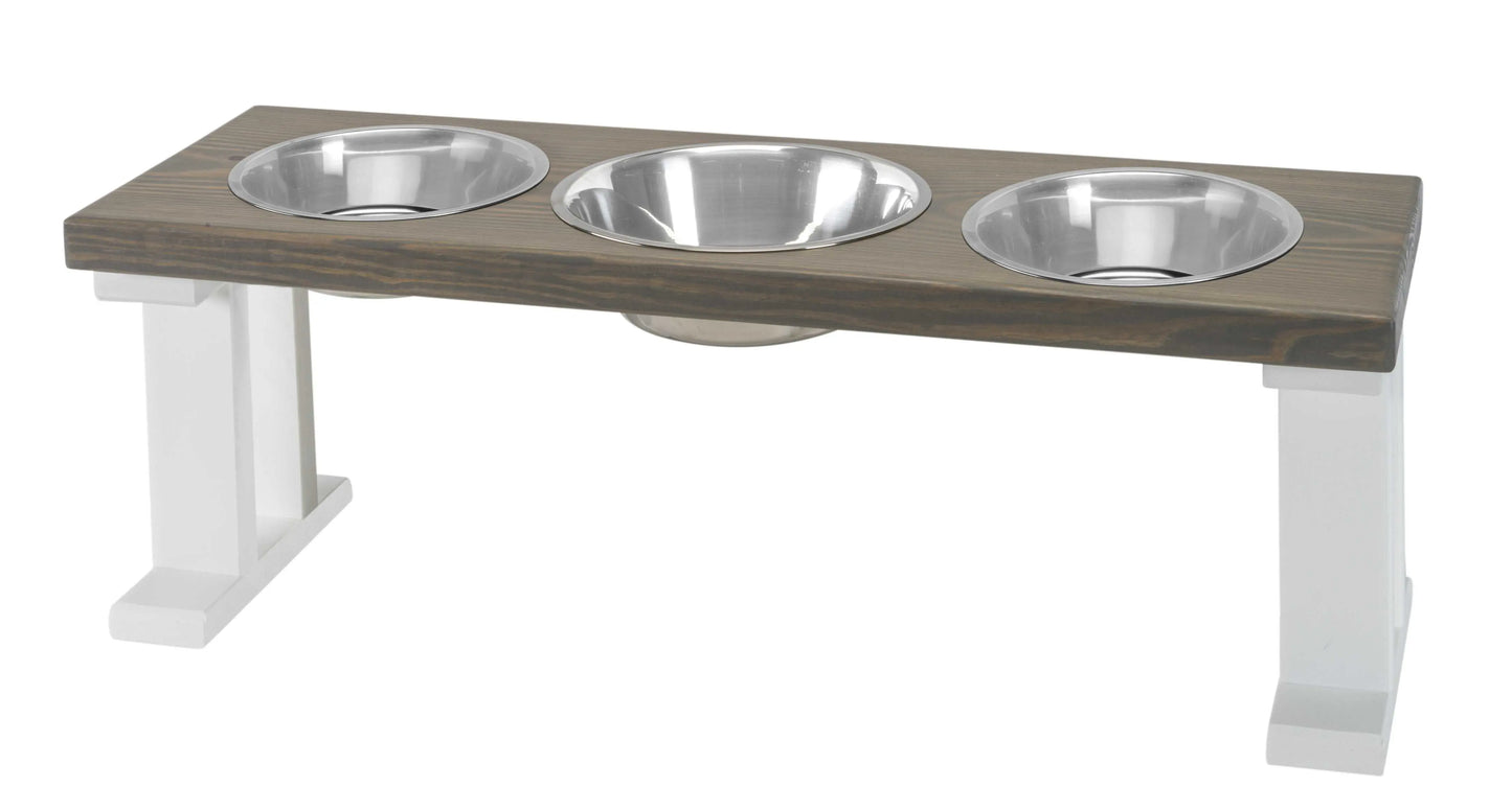 3 Bowl Elevated Regular Feeder - New Design - White Base BearwoodEssentials-Elevated Pet Feeders