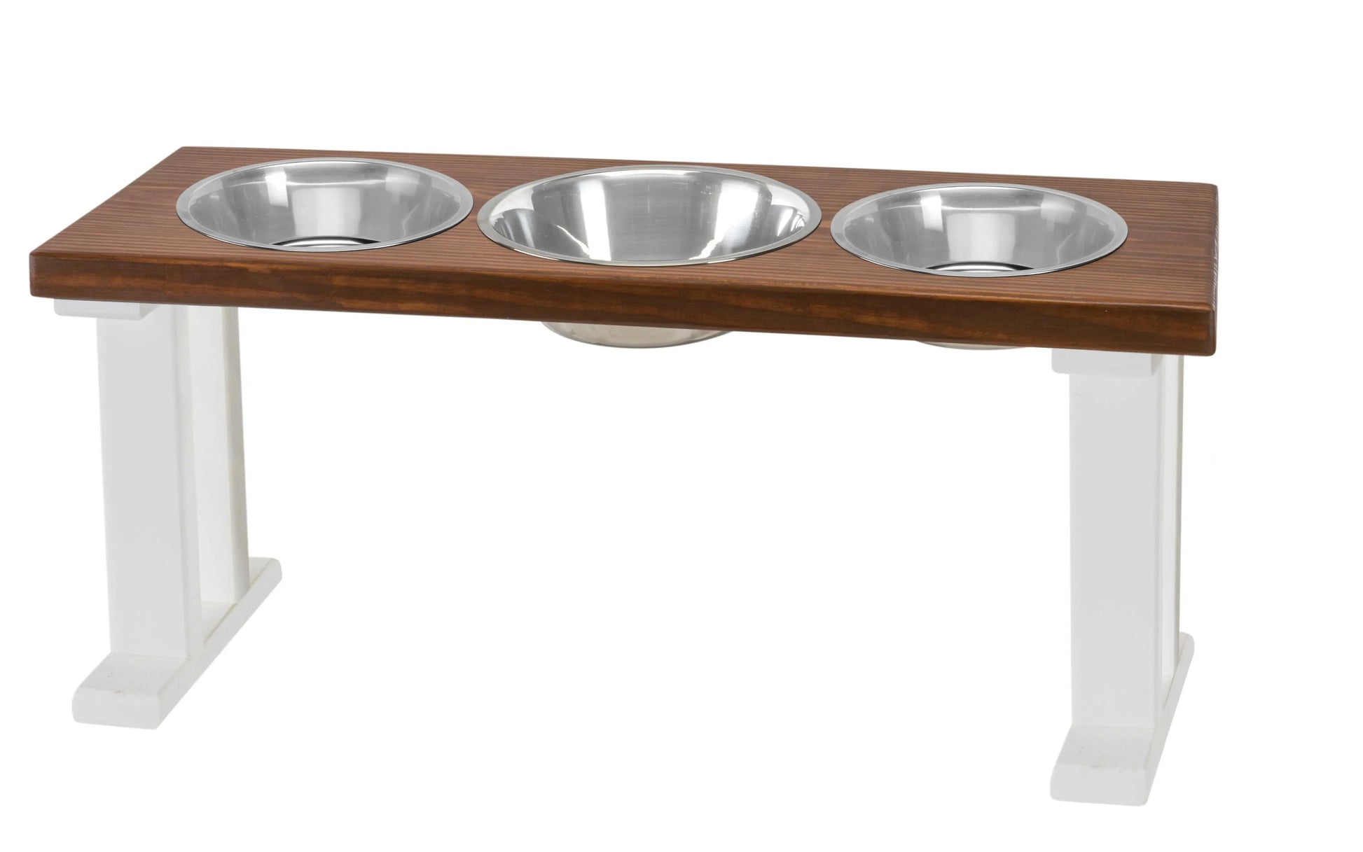 3 Bowl Elevated Regular Feeder - New Design - White Base BearwoodEssentials-Elevated Pet Feeders