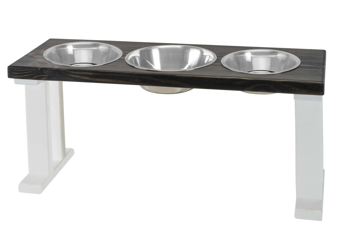 3 Bowl Elevated Regular Feeder - New Design - White Base BearwoodEssentials-Elevated Pet Feeders