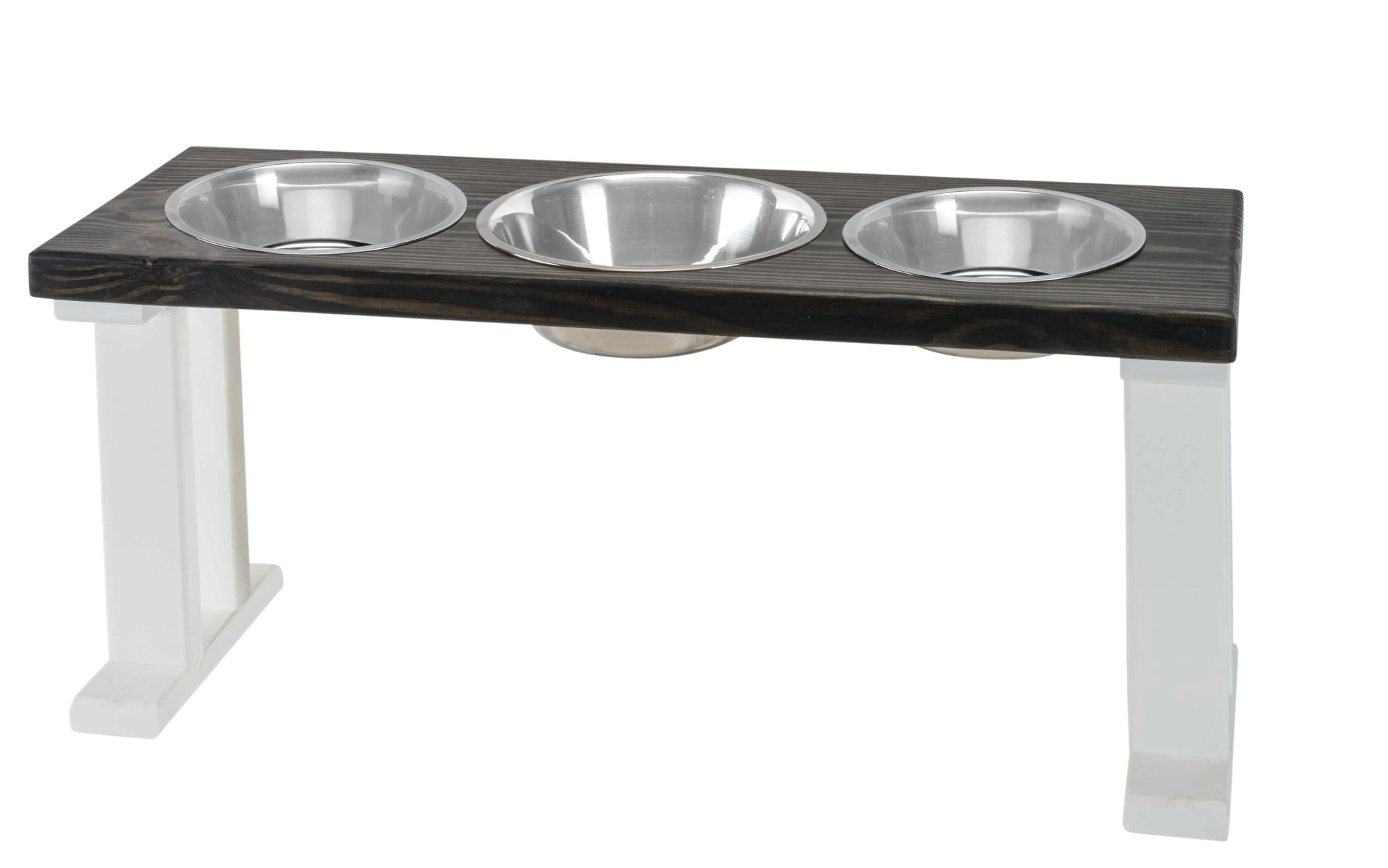 3 Bowl Elevated Regular Feeder - New Design - White Base BearwoodEssentials-Elevated Pet Feeders