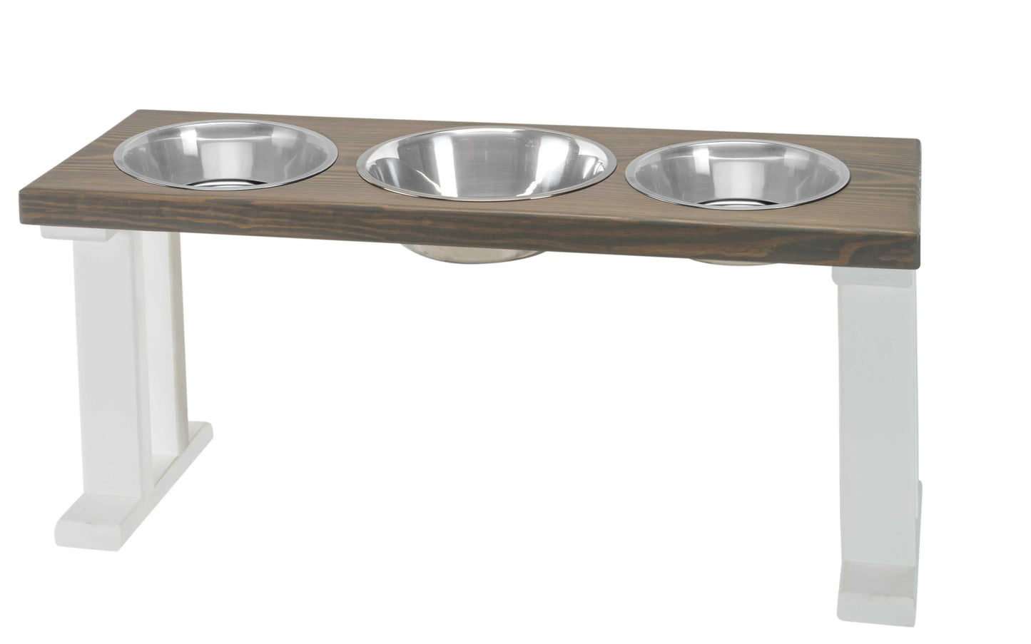 3 Bowl Elevated Regular Feeder - New Design - White Base BearwoodEssentials-Elevated Pet Feeders