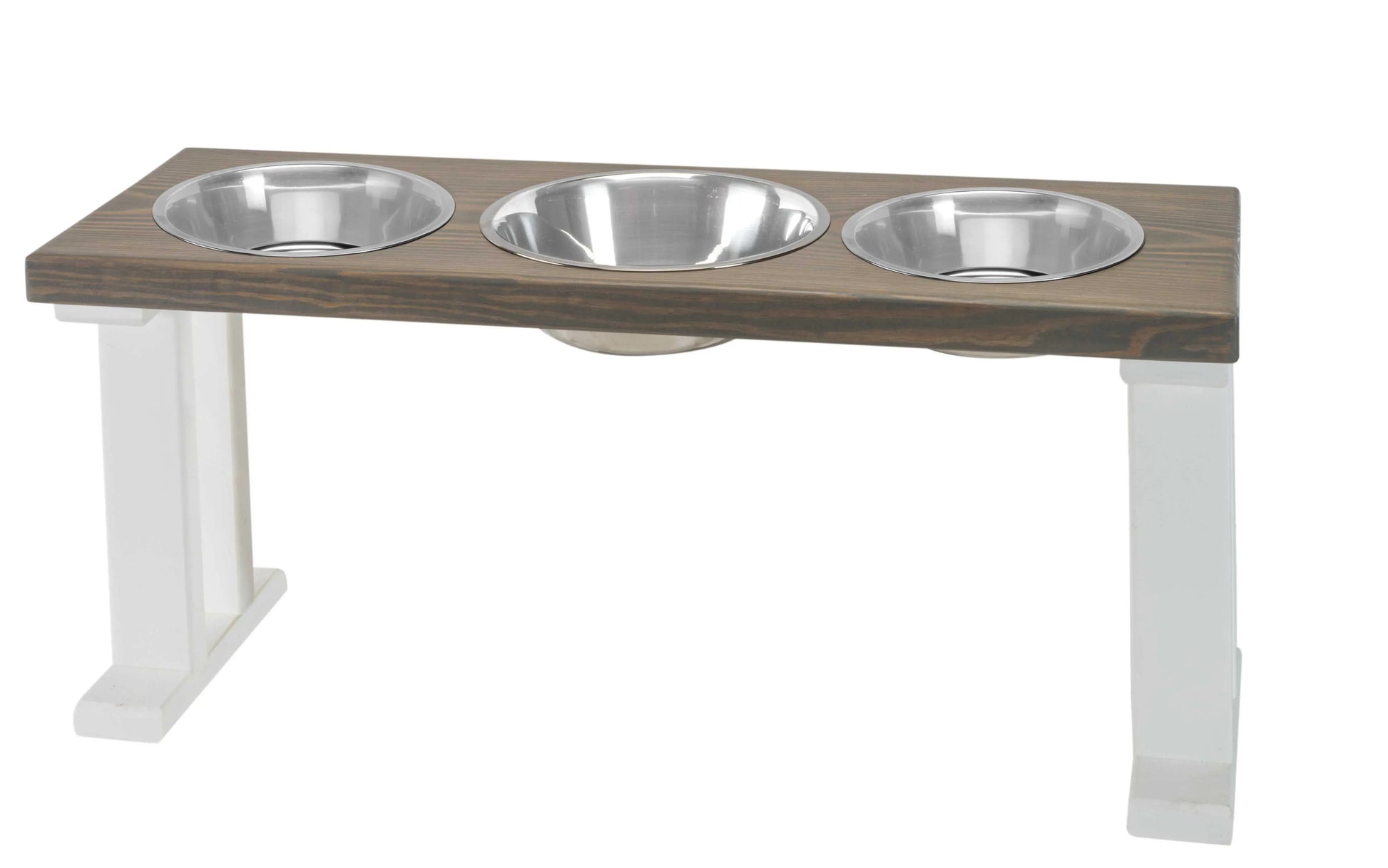3 Bowl Elevated Regular Feeder - New Design - White Base BearwoodEssentials-Elevated Pet Feeders