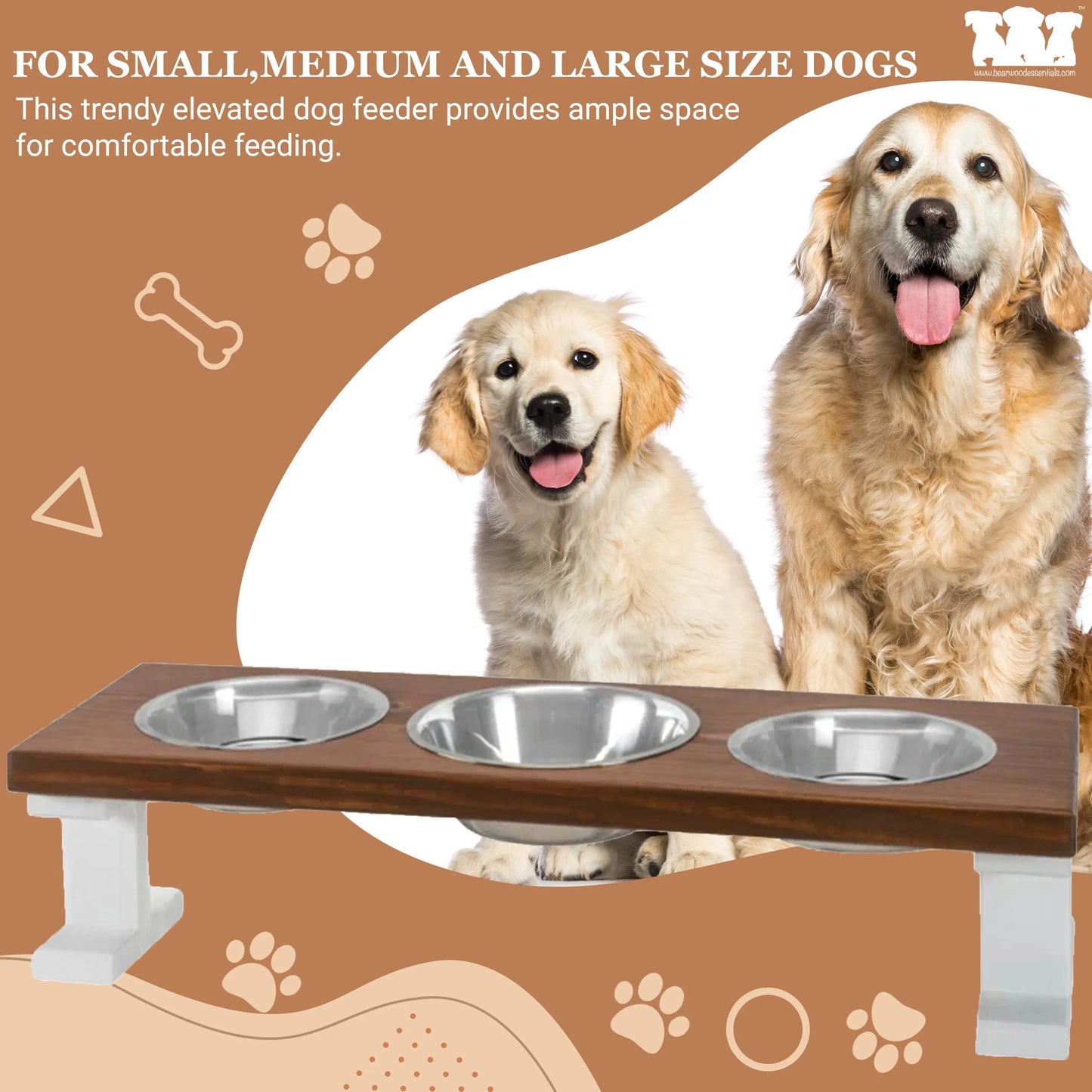 3 Bowl Elevated Regular Feeder - New Design - White Base BearwoodEssentials-Elevated Pet Feeders