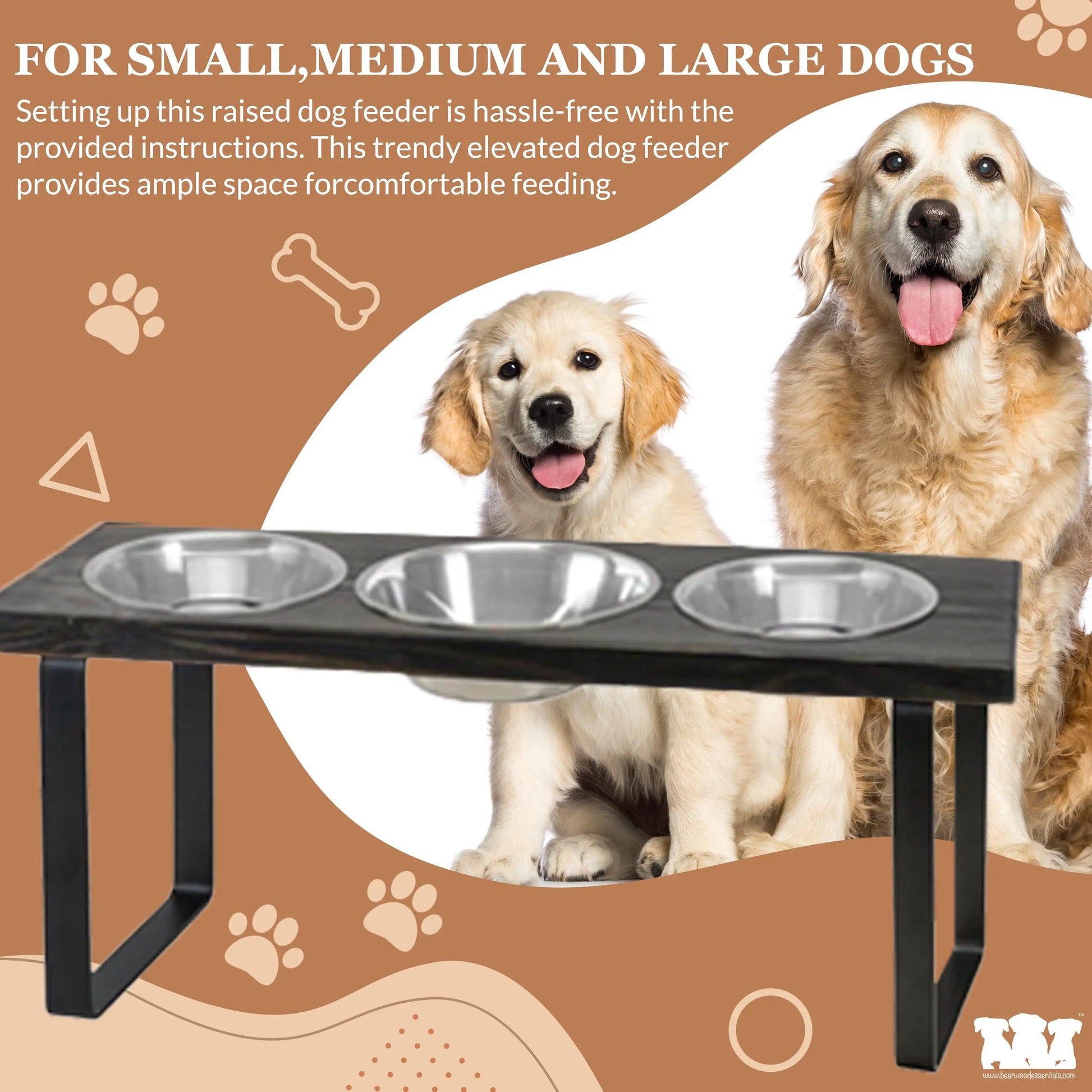 Metal Bowl Stand with Larger Bowl, Elevated Pet Feeding Station (2 Size/3 Colors) BearwoodEssentials-Elevated Pet Feeders