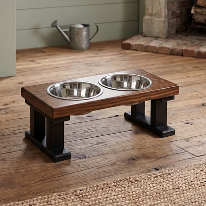 2 Bowl Elevated Regular Feeder - New Design - Black base BearwoodEssentials-Elevated Pet Feeders