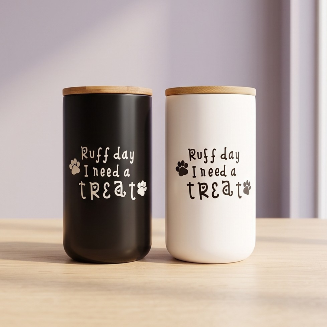 Bamboo Lid Personalized Ceramic Treat Jar - Dog Treat Container BearwoodEssentials-Elevated Pet Feeders