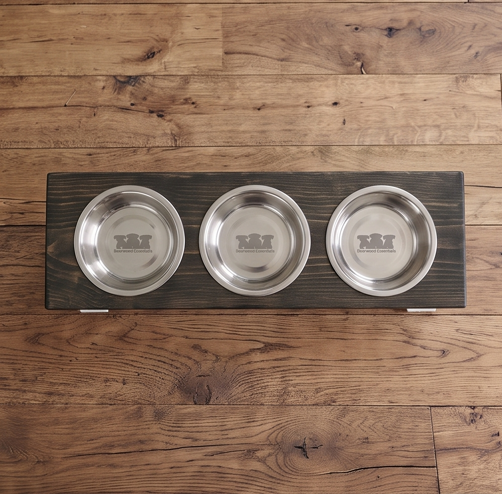 3 Bowl Dog Feeder and Stand Best Triple Diner Feeder For Your Pet - White Base BearwoodEssentials-Elevated Pet Feeders
