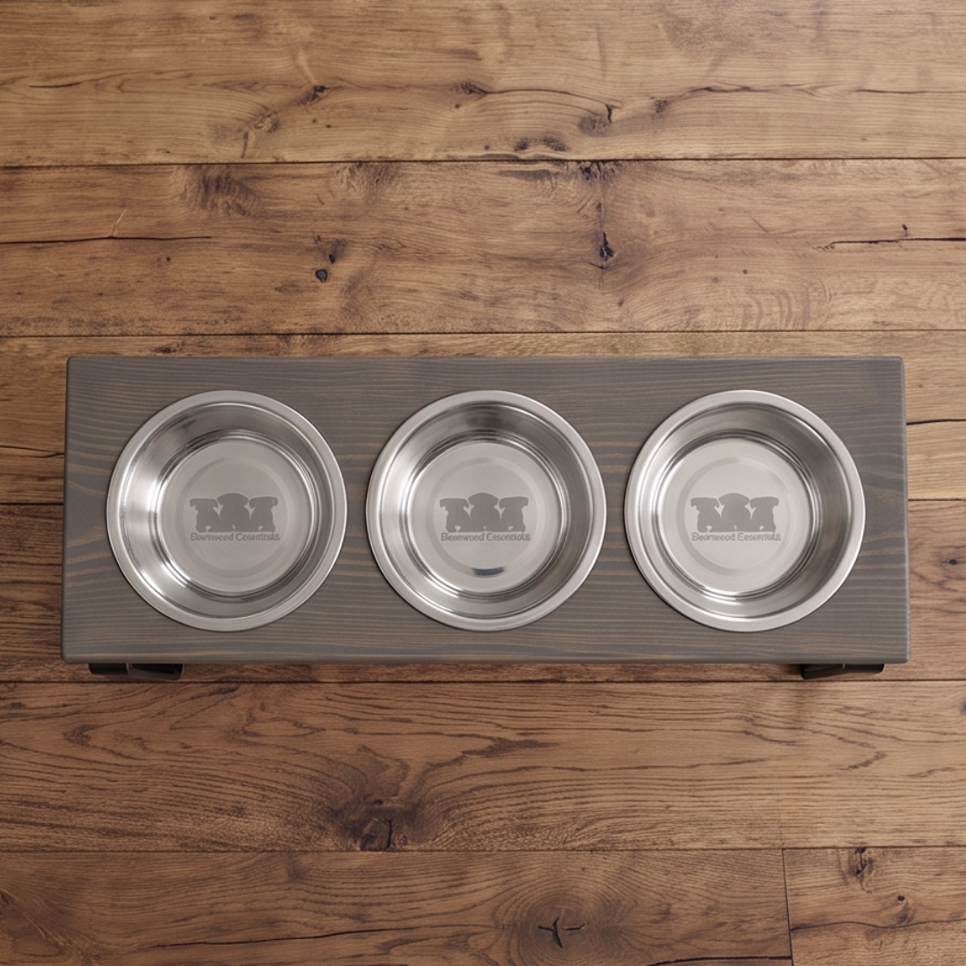 3 Bowl Elevated Regular Feeder - New Design - Black Base BearwoodEssentials-Elevated Pet Feeders